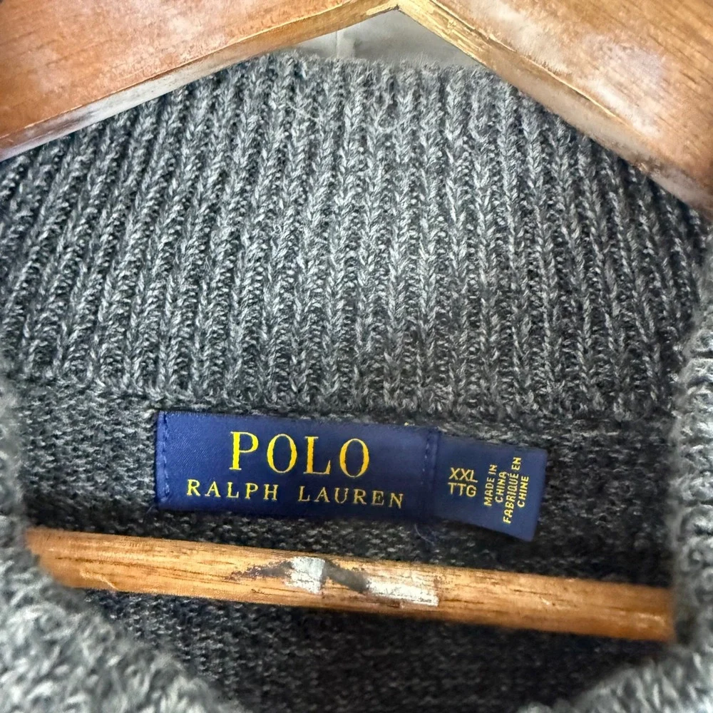 Polo Ralph Lauren Mens XXL Gray Cotton Quarter Zip Pullover Sweater Heathered